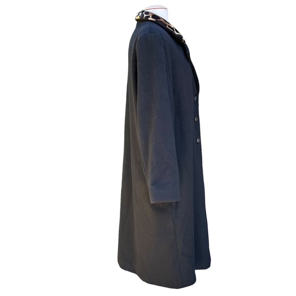 Black Wool Blend Long Dress Coat Leopard Collar Money Vintage Size XL - ‎  READ - Picture 4 of 5